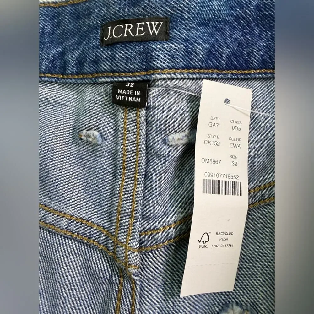 NWT J. Crew Barrel Leg Jean Relaxed Rigid Denim Elaine Wash Size 32 CK152